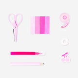 Office stationery kit in a heart-shaped box by Flying Tiger Copenhagen, featuring colorful pens, notepads, and paper clips inside.