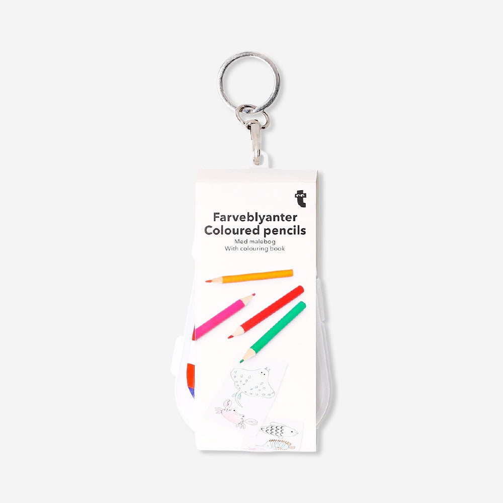 Mini coloured pencils set with a matching colouring book from Flying Tiger Copenhagen for hobby and creative activities.
