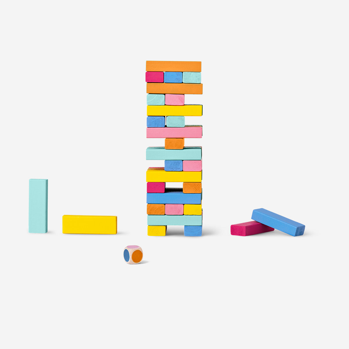 Wooden stacking towers game by Flying Tiger Copenhagen, featuring colorful, interlocking wooden blocks for kids' play.