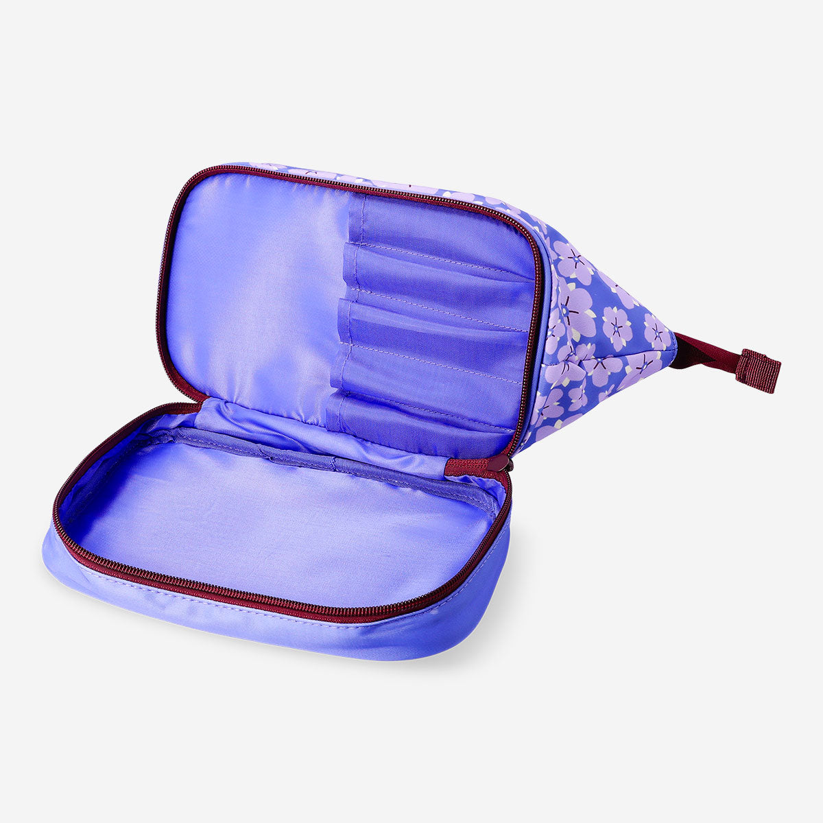 Purple floral leisure toiletry bag with two compartments from Flying Tiger Copenhagen, featuring a vibrant floral pattern.
