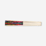 Foldable bamboo fan with tropical print from Flying Tiger Copenhagen, showing vibrant textile design and compact foldable structure.