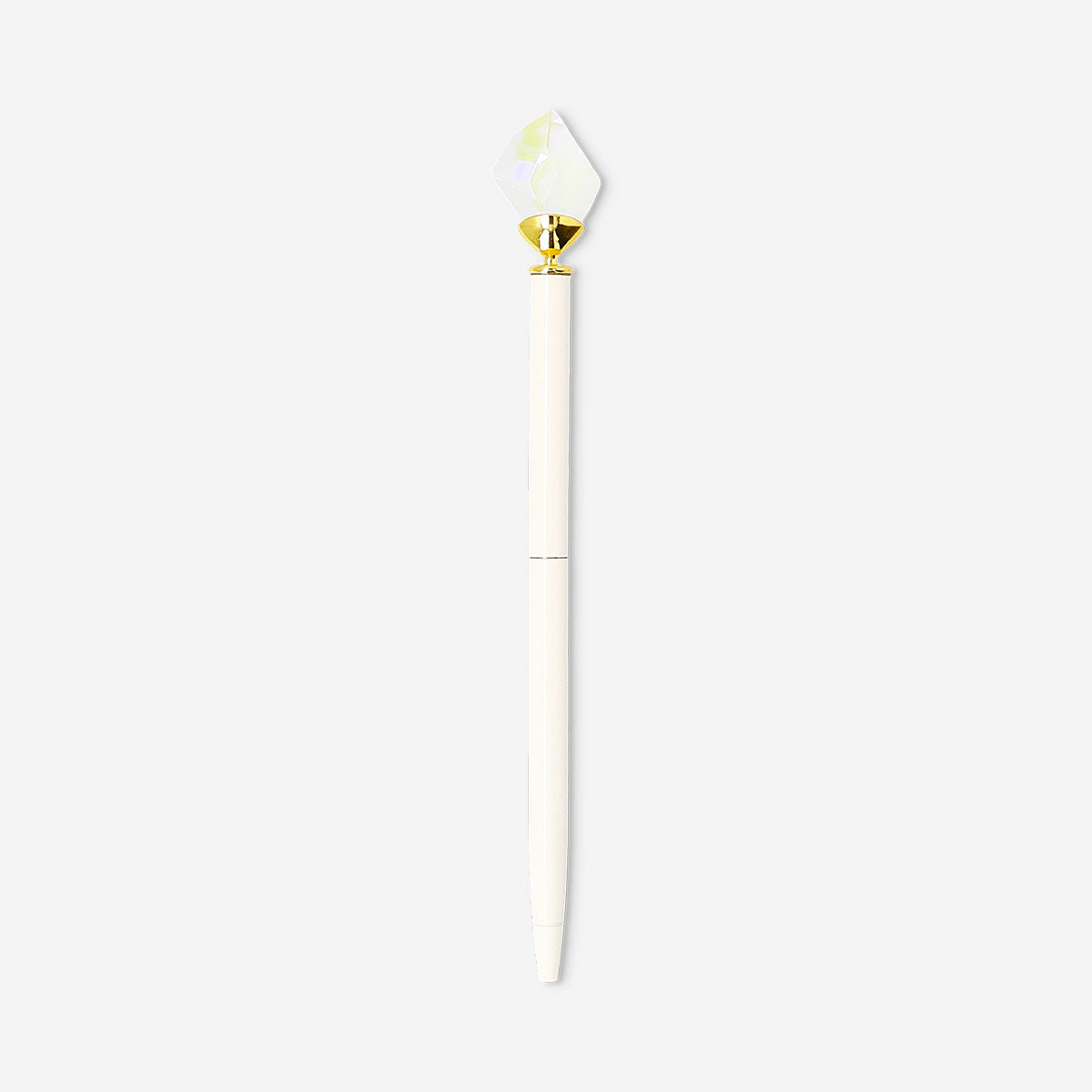White ballpoint pen with a crystal topper from Flying Tiger Copenhagen, designed for office use, shown on a plain background.