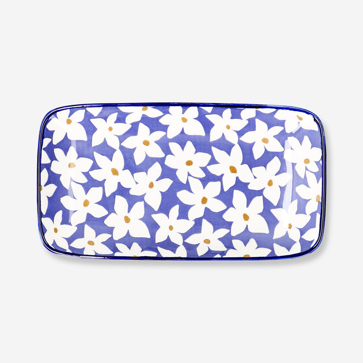 Ceramic serving plate with floral design - 18x23 cm