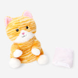 Flying Tiger Copenhagen plush heating toy featuring a soft, adorable tabby cat design ideal for comfort and warmth.