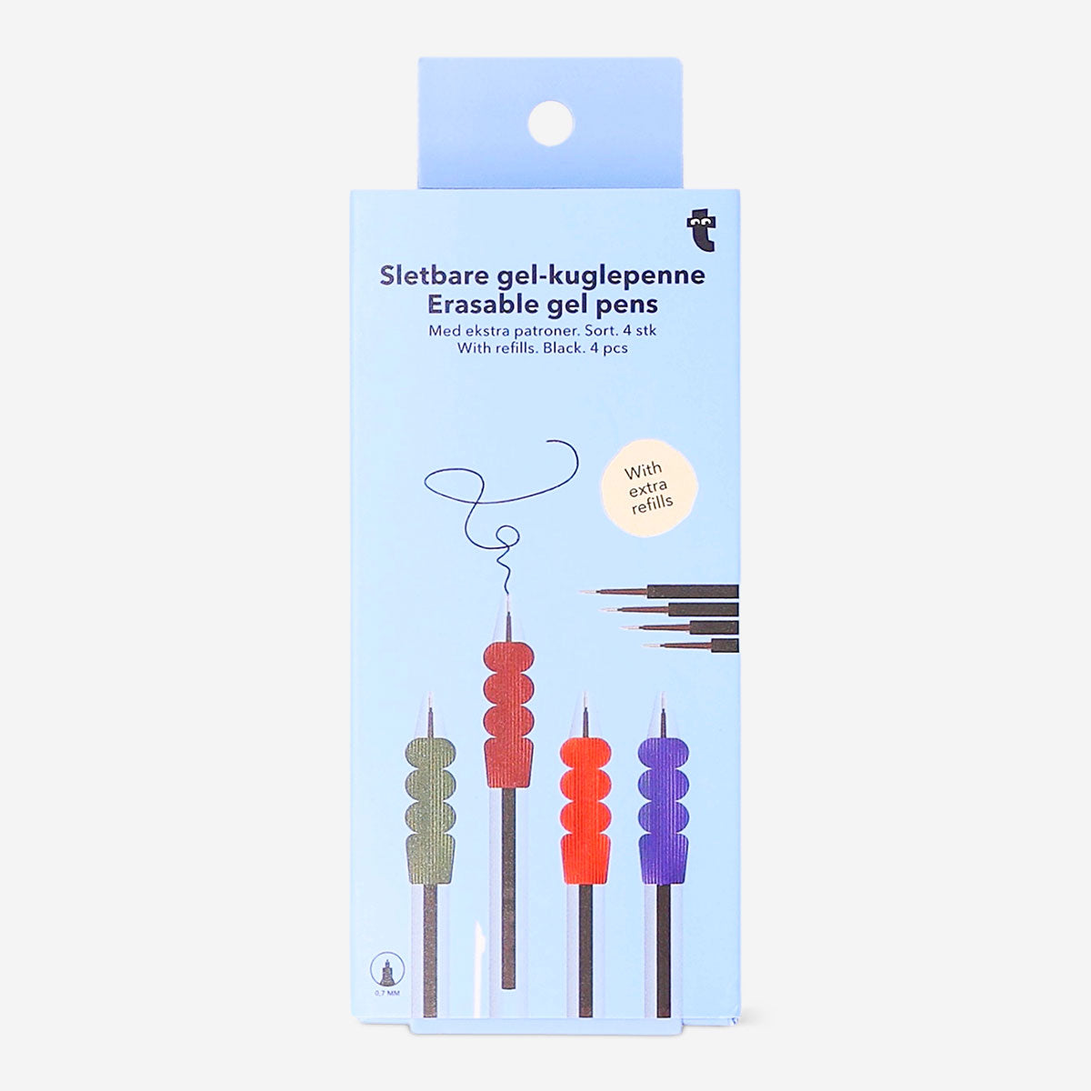 Set of four Flying Tiger Copenhagen erasable pens with black refills, ideal for office writing and note-taking.