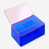 Blue tissue box from Flying Tiger Copenhagen, 9x12x19 cm, with tissue holder and sleek design for personal care use.