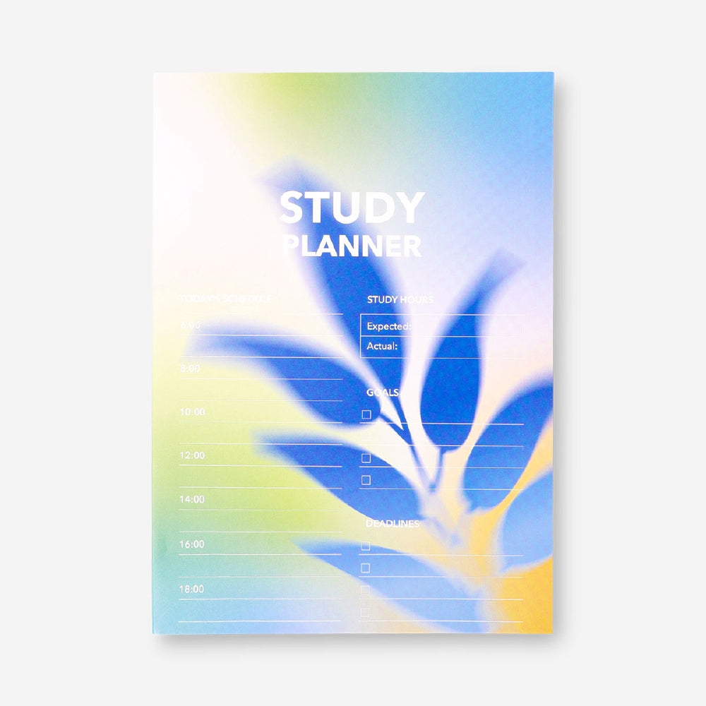 Colorful gradient weekly study planner for office use by Flying Tiger Copenhagen with organized pages and modern design.
