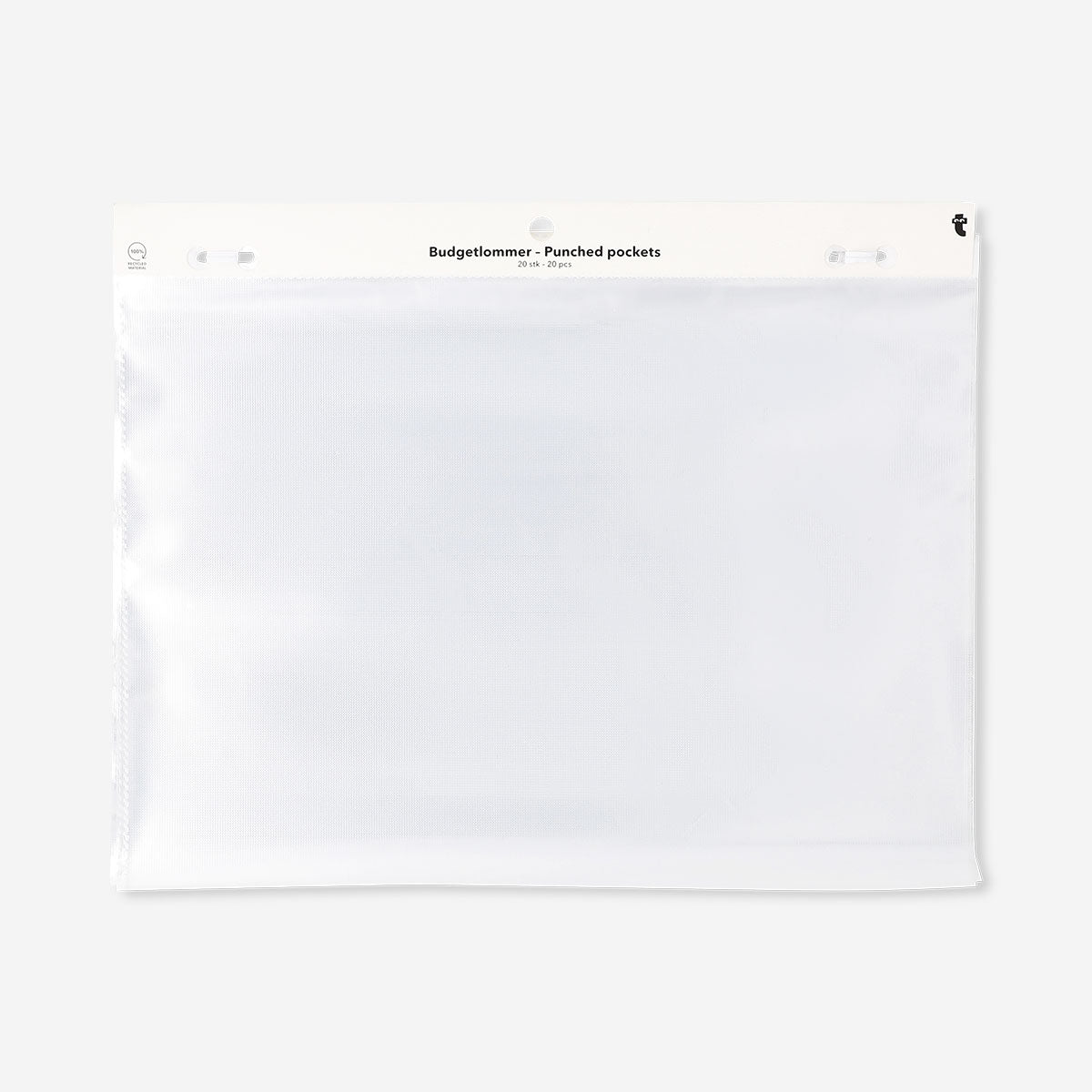 A4 punched pockets in a pack of 20 from Flying Tiger Copenhagen, transparent office document sleeves for organizing papers.