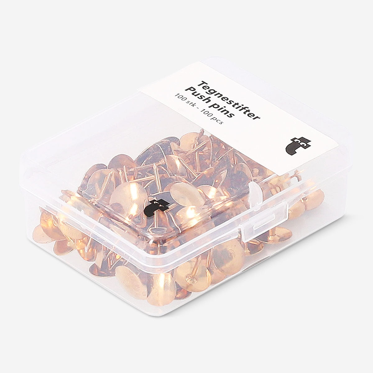 Set of 100 Flying Tiger Copenhagen office push pins, small metal thumbtacks for bulletin boards and office use.