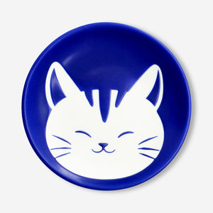 Blue ceramic kitchen plate with a cute cat design, 10 cm, by Flying Tiger Copenhagen.