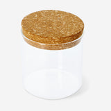Glass jar with cork lid for kitchen storage, 10 cm, by Flying Tiger Copenhagen, featuring clear glass and natural cork top.
