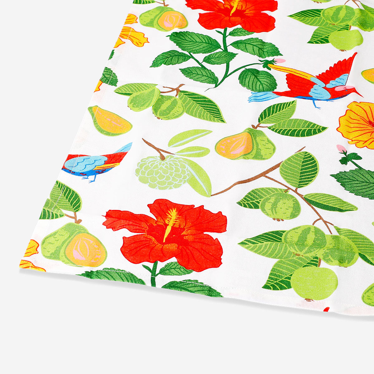 Pair of Flying Tiger Copenhagen fabric napkins with vibrant tropical print, perfect for home table settings.