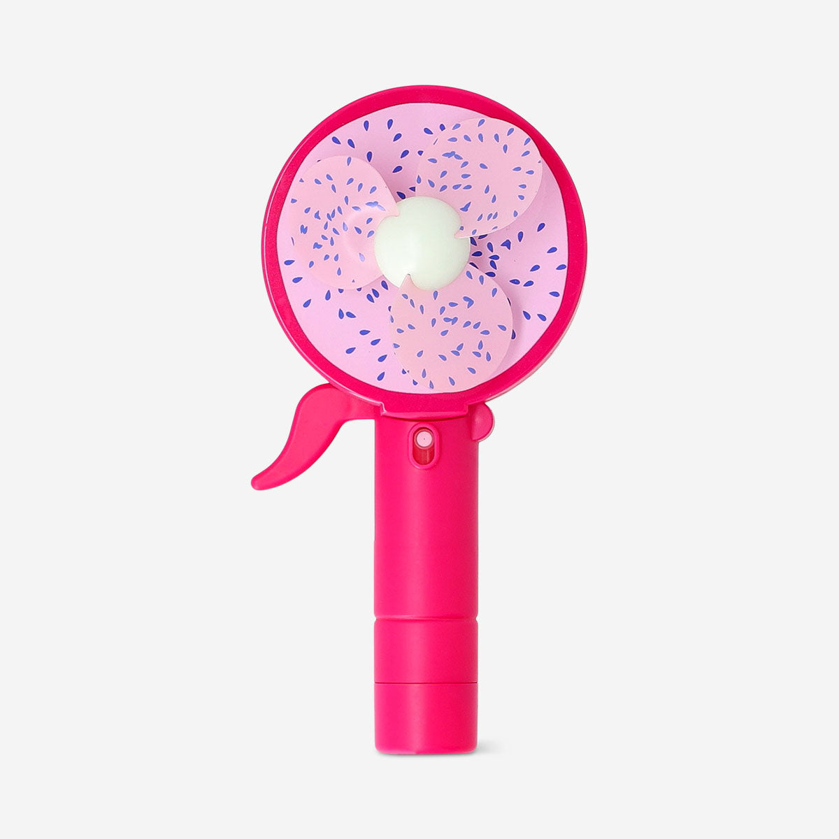 Flying Tiger Copenhagen mist spray fan with dragon fruit design, compact gadget for cooling and refreshing airflow.