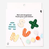 Colorful DIY painting letter set A to Z by Flying Tiger Copenhagen, featuring wooden alphabet letters for craft projects.
