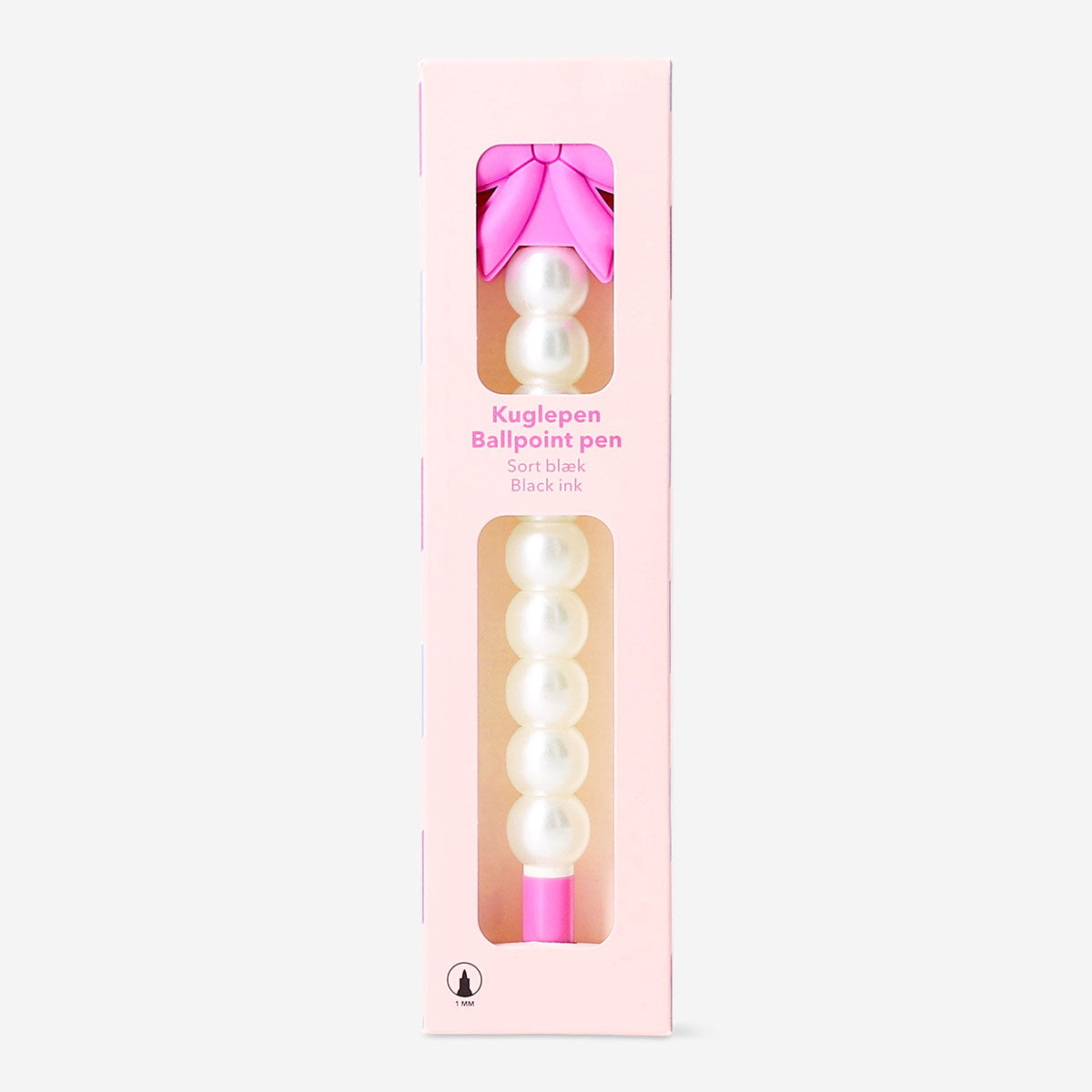 Pink bow and pearl ballpoint pen from Flying Tiger Copenhagen, stylish office writing accessory with charming design.