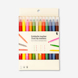 Set of 12 Flying Tiger Copenhagen dual-tip markers with fineliners and stamps, ideal for office and craft projects.