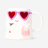 Flying Tiger Copenhagen Ghost mug with sunglasses, 400 ml, featuring a playful ghost design and black sunglasses on a kitchen mug.