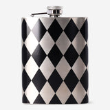 Flying Tiger Copenhagen 200ml hip flask with colorful harlequin diamond print, ideal for portable beverage storage.