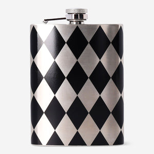 Flying Tiger Copenhagen 200ml hip flask with colorful harlequin diamond print, ideal for portable beverage storage.