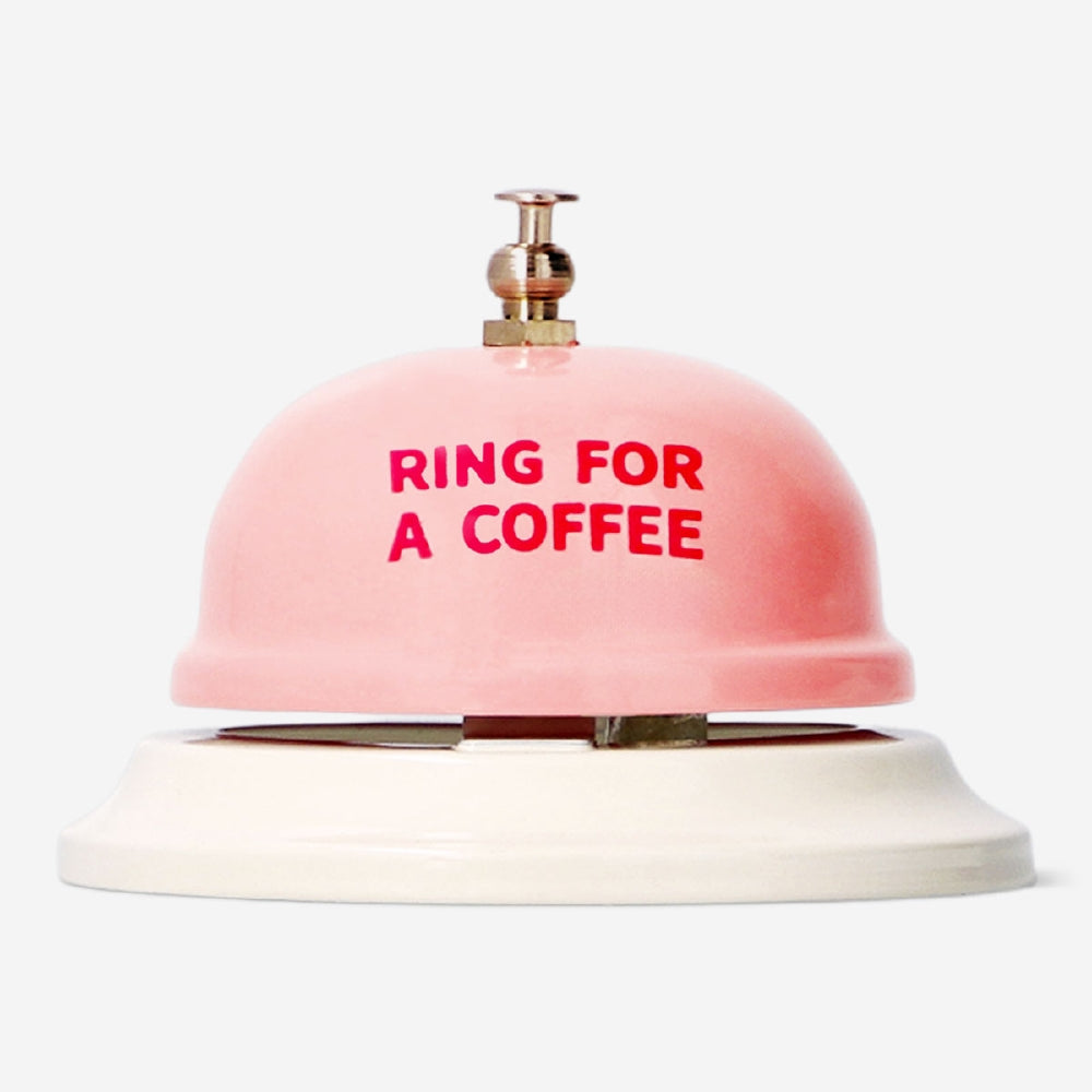 Flying Tiger Copenhagen Bell Ring for Coffee gadget with a sleek metal design and a small bell for alerting during coffee brewing.