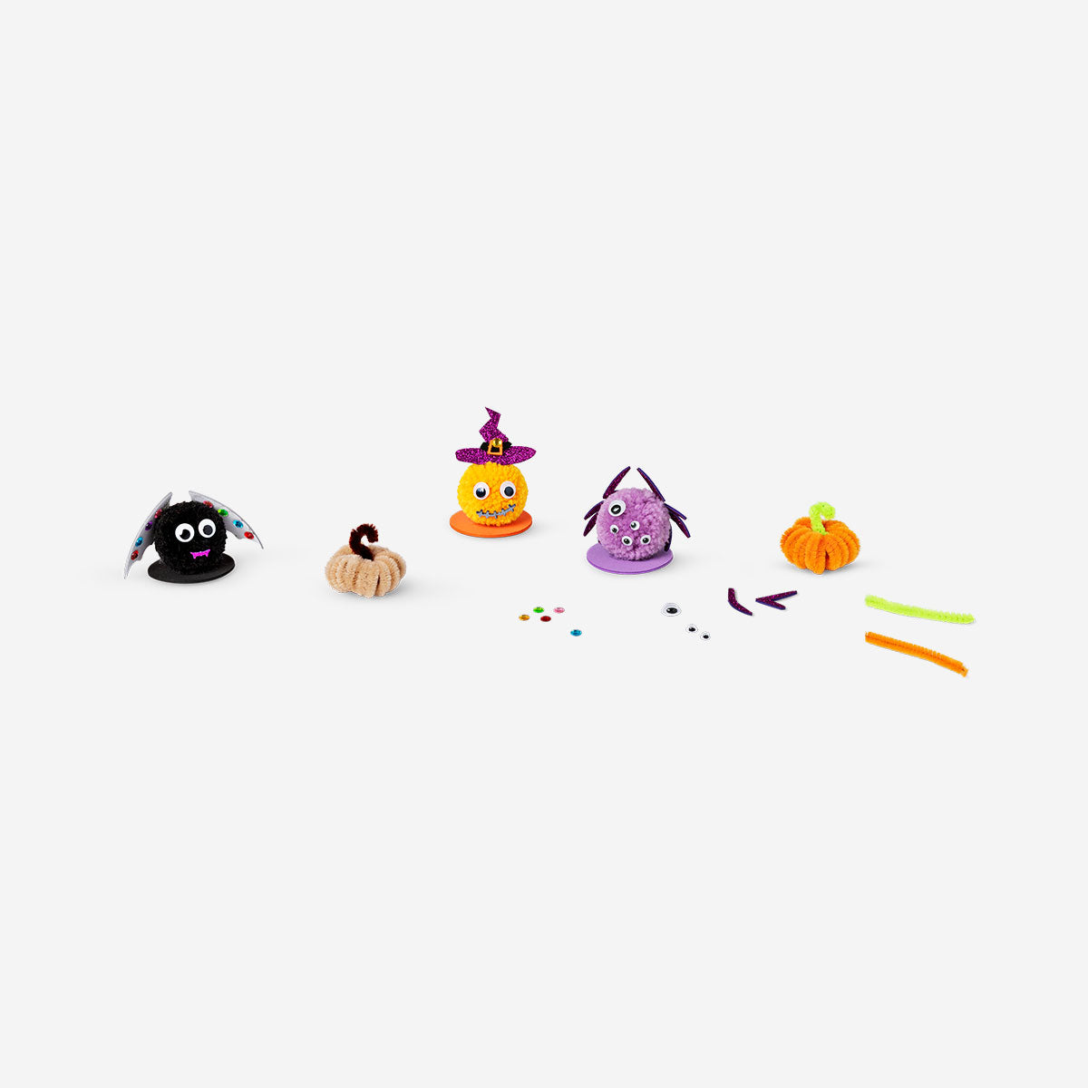 Flying Tiger Copenhagen Halloween craft kit with colorful materials and tools for DIY spooky decorations and crafts.