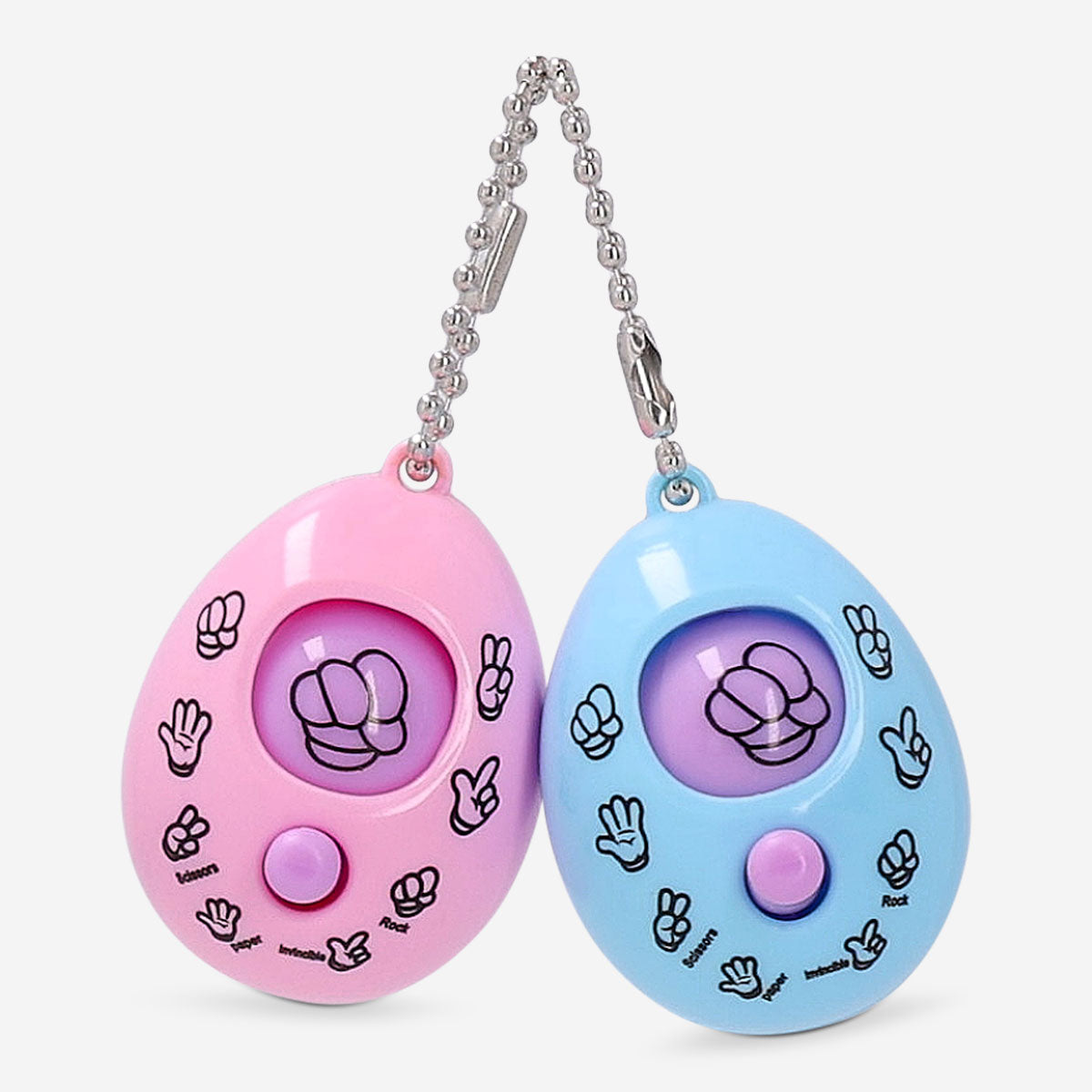 Digital rock, paper, scissors game key rings by Flying Tiger Copenhagen, featuring playful game-themed metal keychain accessories.