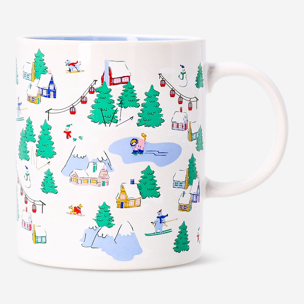 Ski village mug by Flying Tiger Copenhagen, 333 ml kitchen ceramic mug featuring a winter ski village scene.