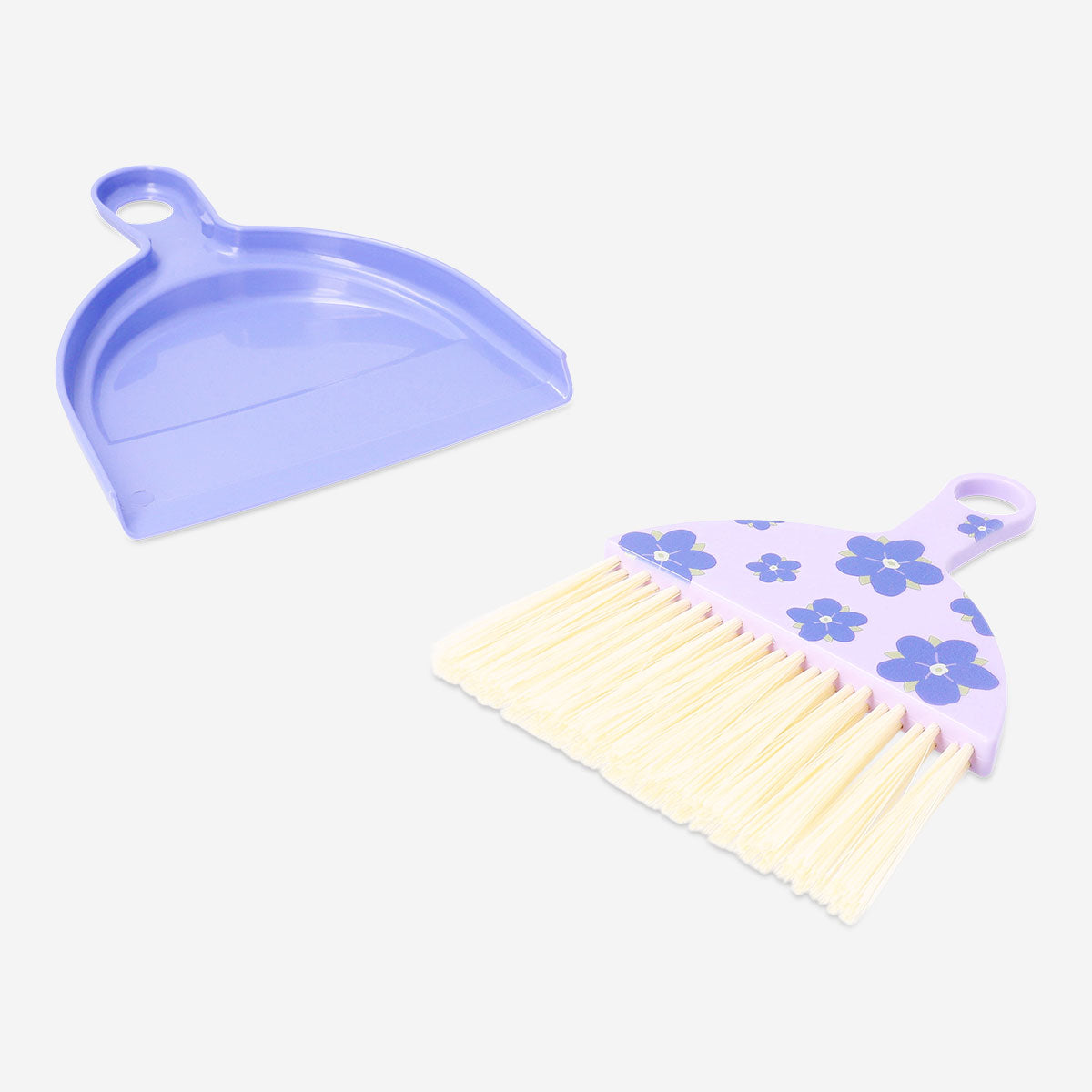 Purple dustpan set with floral design from Flying Tiger Copenhagen, perfect for home cleaning and storage.
