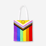 Flying Tiger Copenhagen rainbow flag print tote bag made of textile, showcasing vibrant colors and sturdy handles.