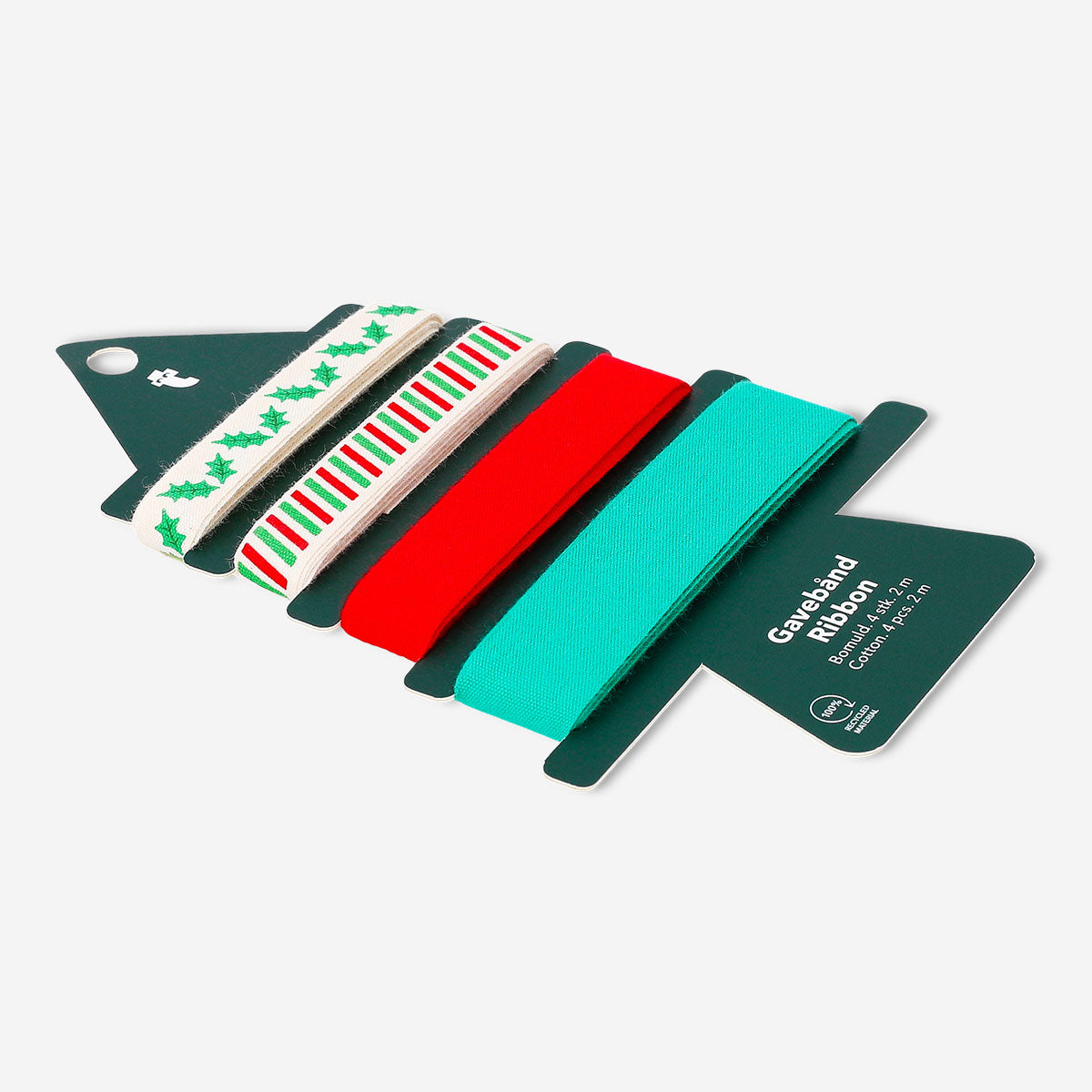 Set of four striped cotton ribbons with holly patterns, ideal for office crafts and decorations by Flying Tiger Copenhagen.
