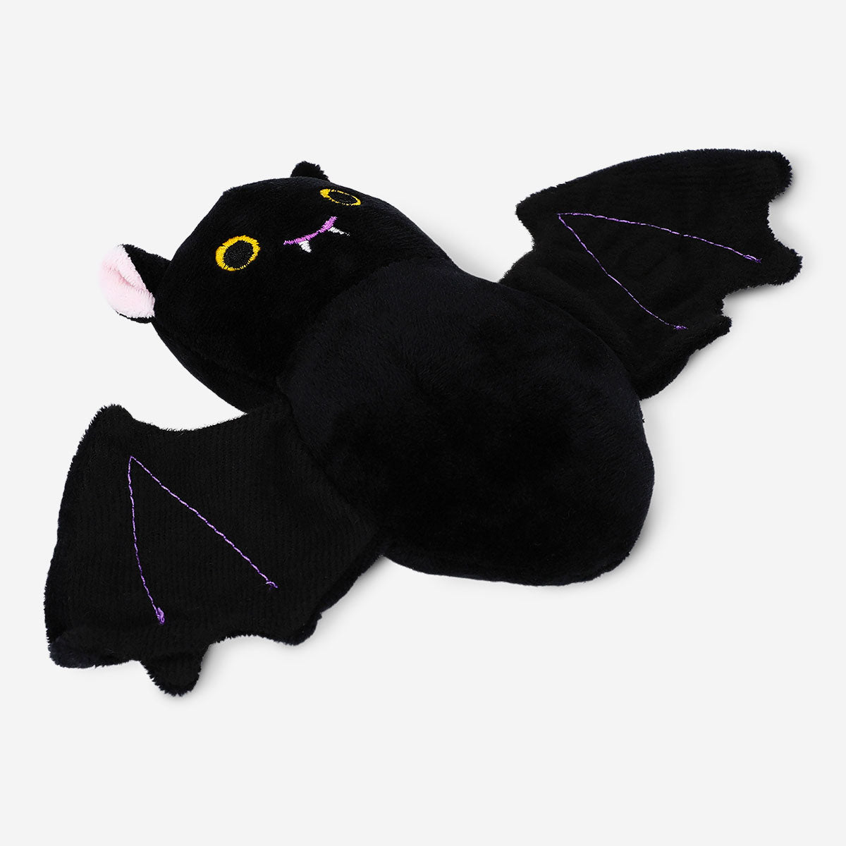 Black bat-shaped pet toy from Flying Tiger Copenhagen, soft leisure toy for cats or small pets on a white background.