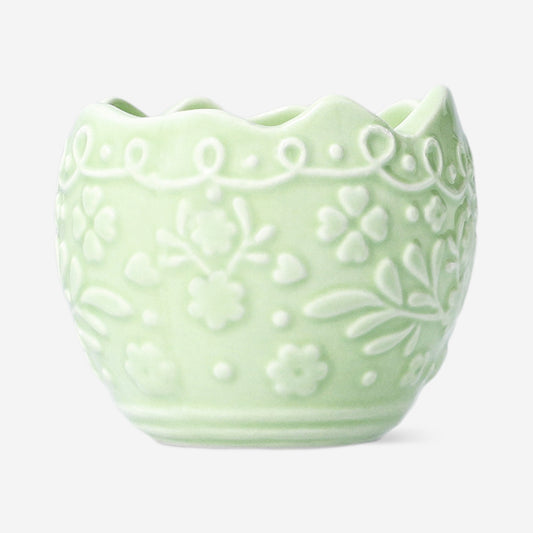Green Easter egg tealight holder - 8 cm
