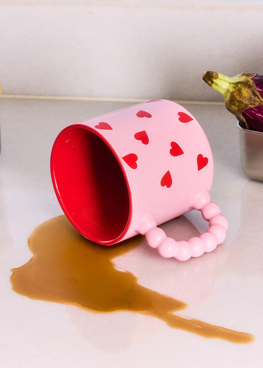 Pink mug with red hearts - 350 ml