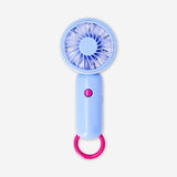 Blue handheld gadget fan with 3 adjustable settings, compact and portable from Flying Tiger Copenhagen.