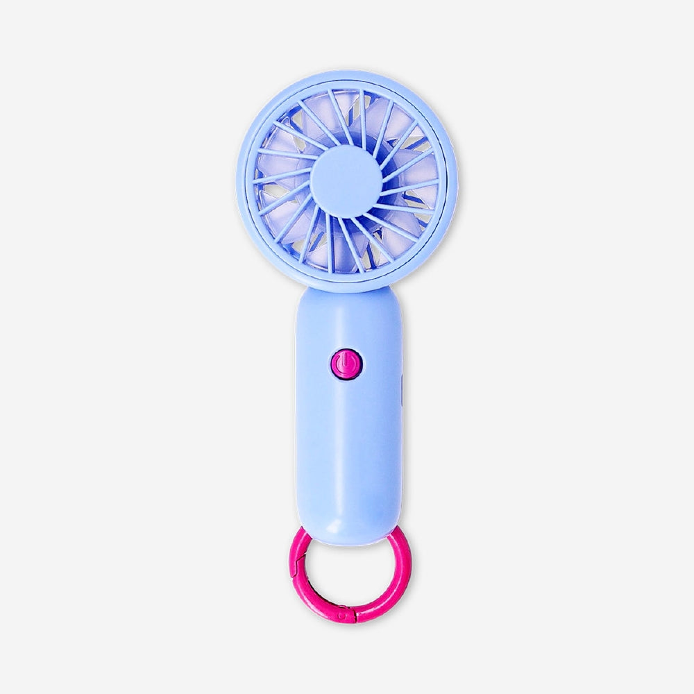 Blue handheld gadget fan with 3 adjustable settings, compact and portable from Flying Tiger Copenhagen.