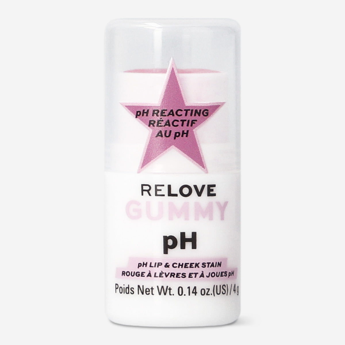 Flying Tiger Copenhagen Relove Jelly Blush in shade PH reactive, showing a vibrant, gel-like personal care product in a clear container.