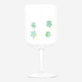 Blue embossed flower wine glass from Flying Tiger Copenhagen, 350 ml, with intricate floral design for elegant kitchen use.