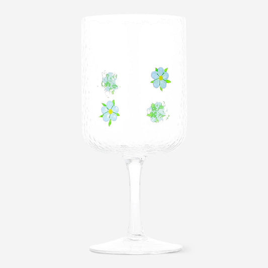 Verre à vin avec fleurs bleues en relief - 350 ml