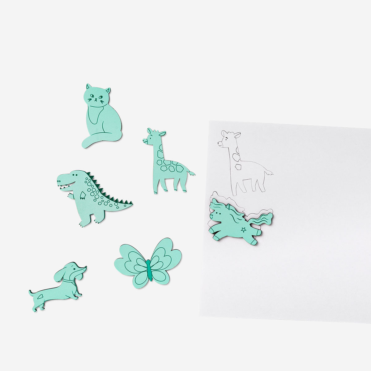 Set of six wooden drawing stencils with animal designs for hobbies by Flying Tiger Copenhagen, ideal for creative art projects.