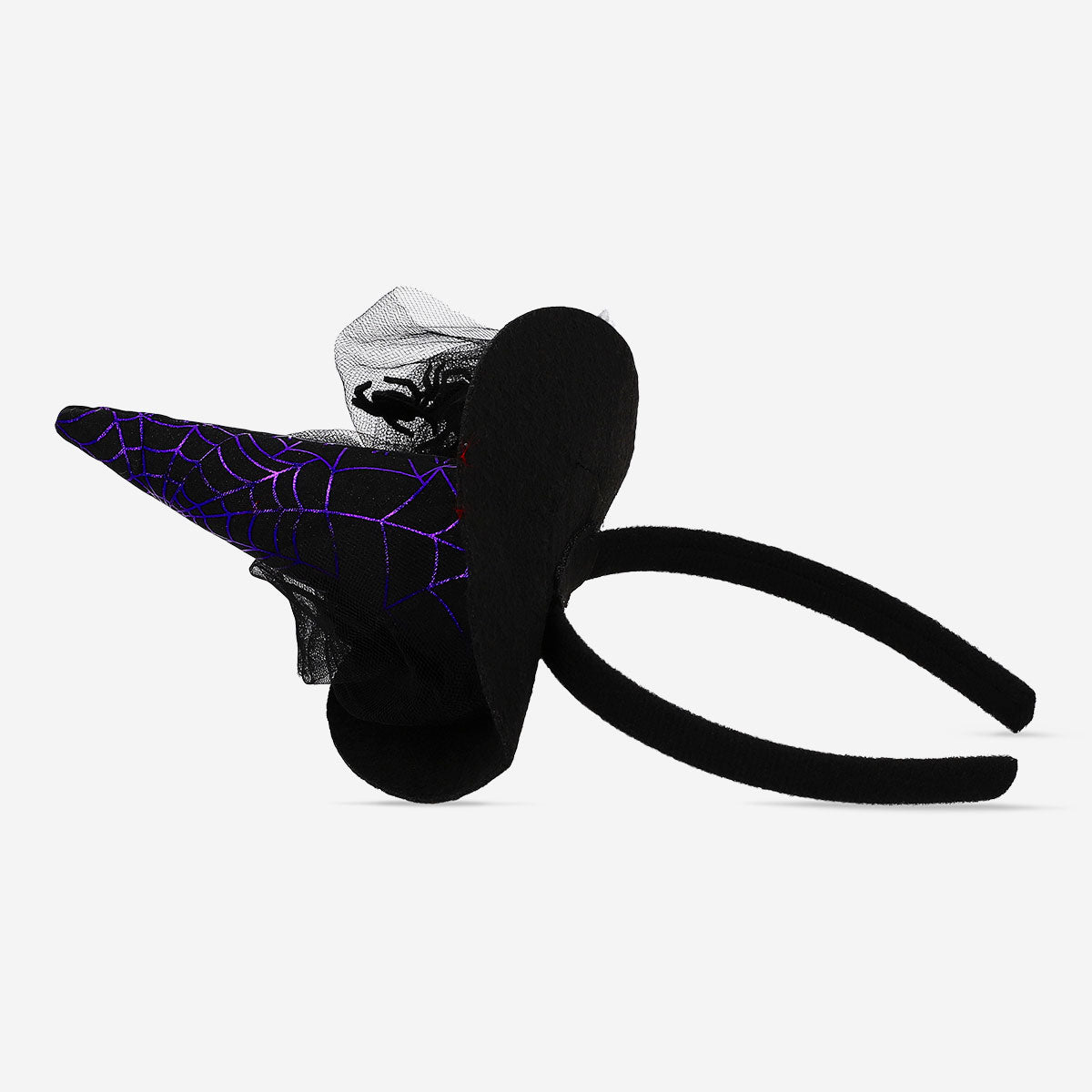 Adult witch's hat with veil costume hairband, Flying Tiger Copenhagen party accessory, featuring a pointed hat and sheer veil detail.