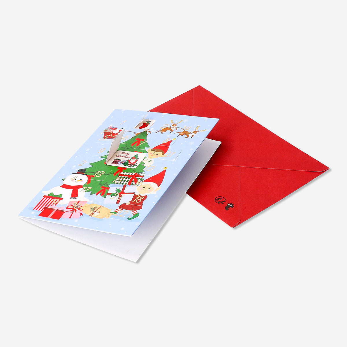 Flying Tiger Copenhagen office greeting card designed as an advent calendar with festive holiday images and colorful details.