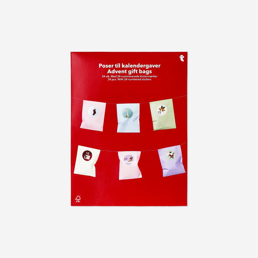 Advent gift bags with number stickers - 24 pcs