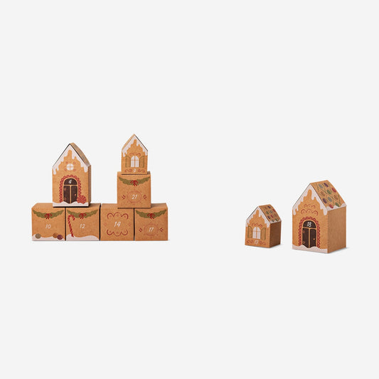 Advent gift boxes in gingerbread house design - 24 pcs