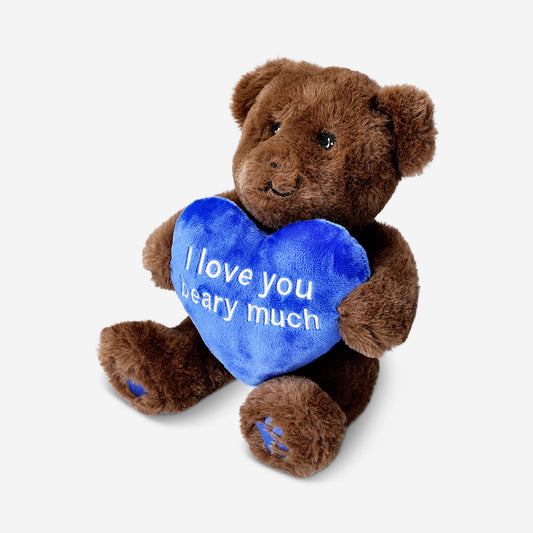 Peluche - Urso de peluche castanho com coração azul