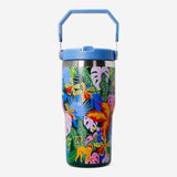 Flying Tiger Copenhagen jungle print tumbler with lid and straw, 600 ml, kitchen accessory for beverages.