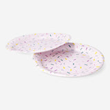 Pink confetti paper plates for parties, set of 8, featuring colorful confetti design, from Flying Tiger Copenhagen.
