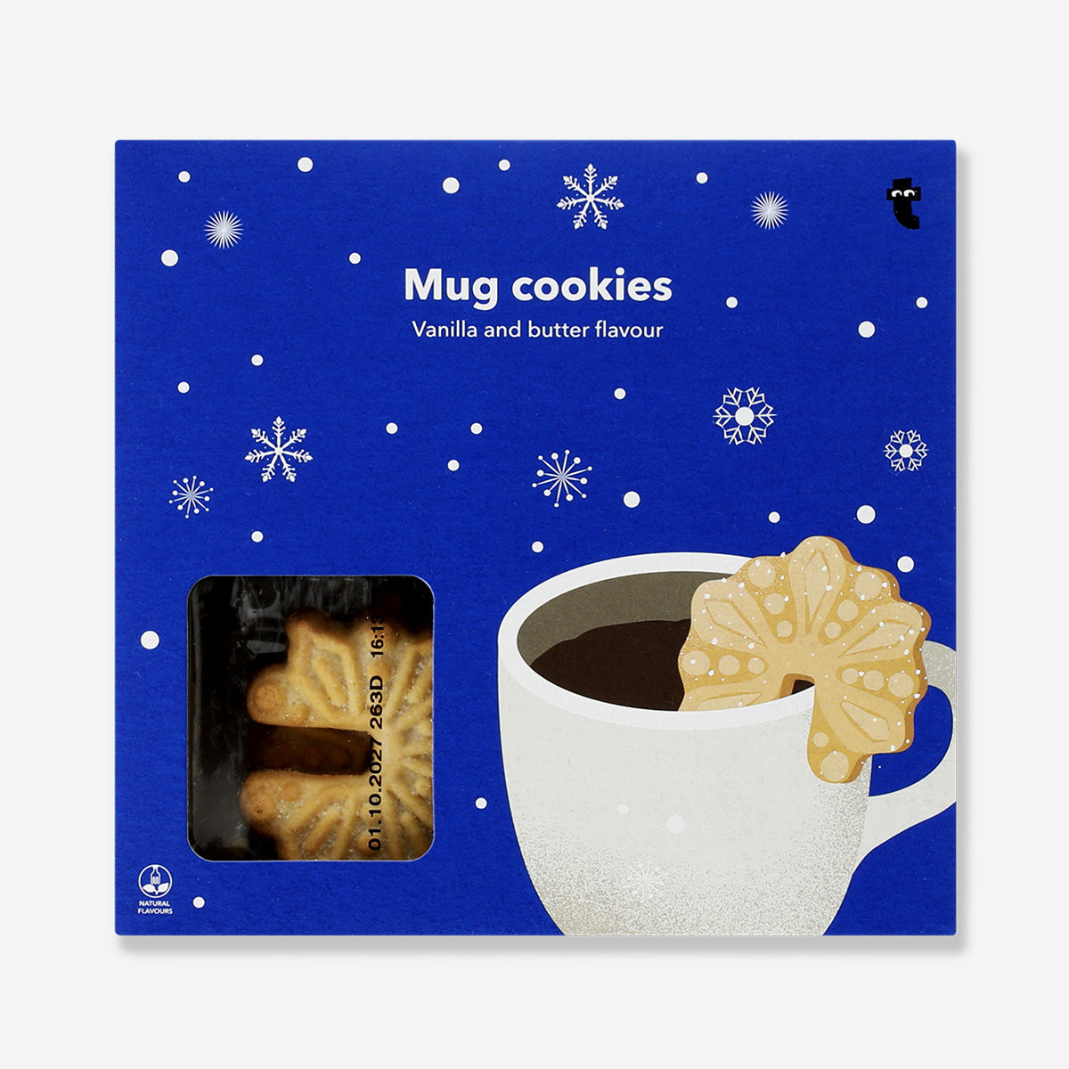 Flying Tiger Copenhagen snowflake cookies for a mug, decorated with festive snowflake shapes in vibrant colors.