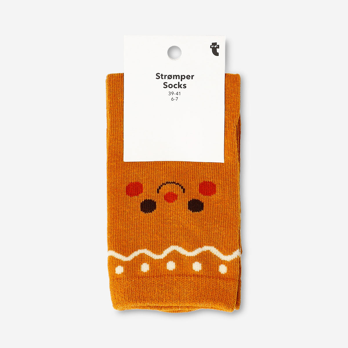 Gingerbread socks by Flying Tiger Copenhagen, size 39/41, featuring festive gingerbread cookie pattern on soft textile material.