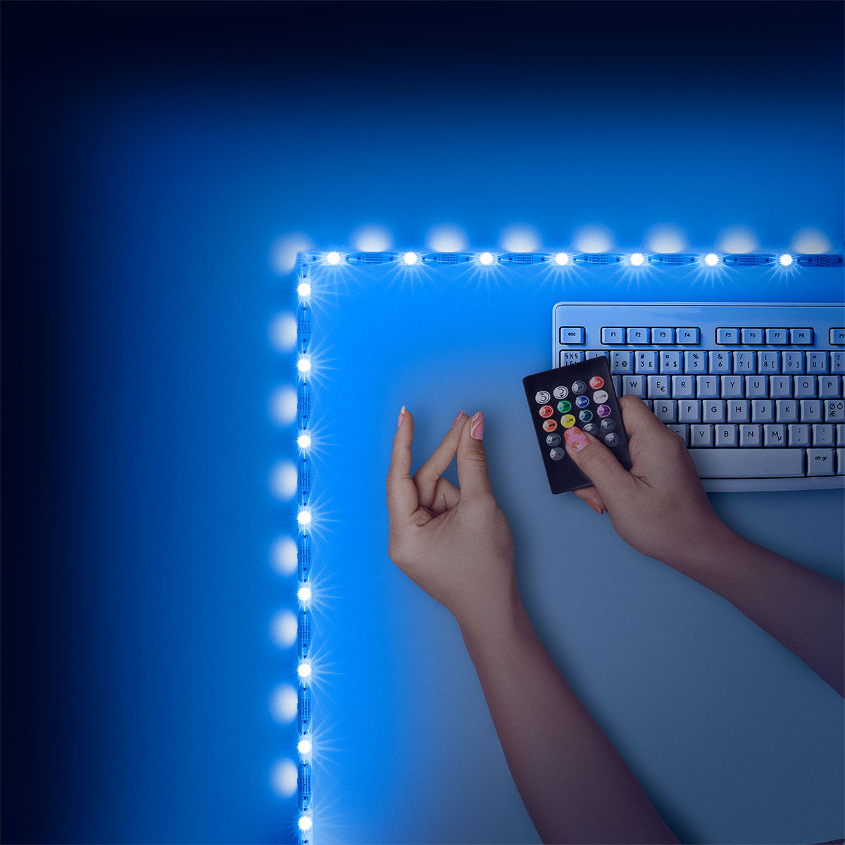 Flying Tiger Copenhagen sound-reactive LED strip gadget with multicolor lights and flexible design for dynamic lighting effects.