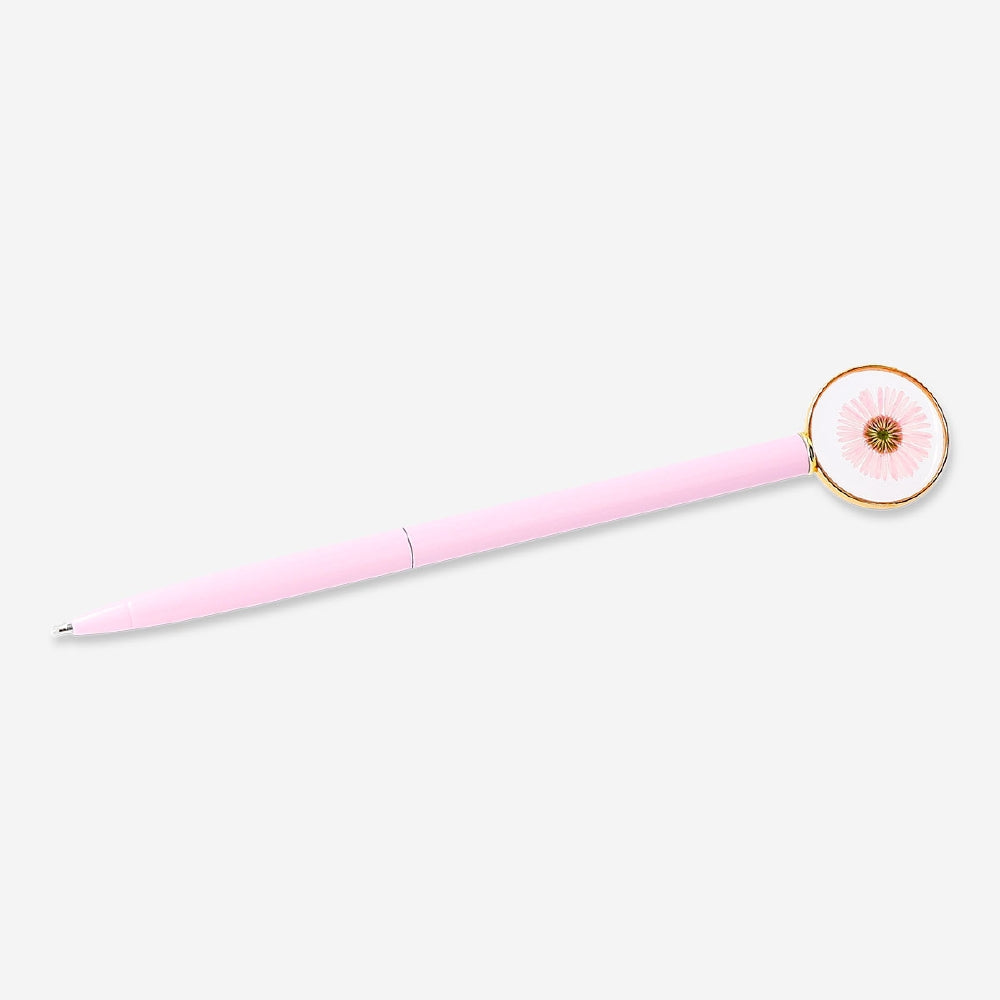 Black ink ballpoint pen with flower design from Flying Tiger Copenhagen, ideal for office use.
